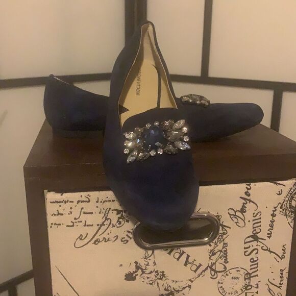 Adrienne Vittadini Women's Size 7.5M Rhinestone Jewels Metallic Blue Flats Shoes - Picture 3 of 10